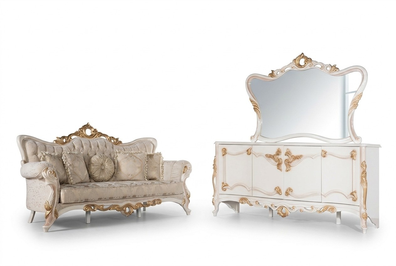 Dreisitzer Couch Polster Sofa Möbel Wohnzimmer Set mit Anrichte 3tlg.