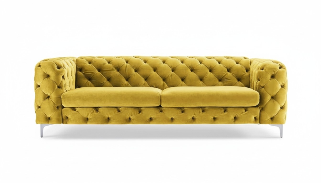 Dreisitzer Gelb Chesterfield Sofa Luxus Möbel Textil Stoff Wohnzimmer Modern Neu