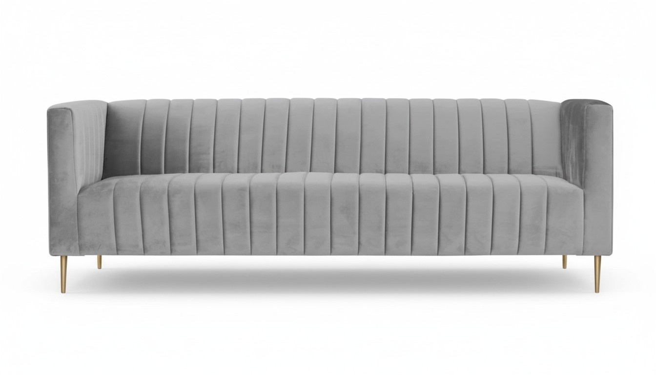 Dreisitzer Grau Sofa Sofas Grau Samt Stoff Wohnzimmer Design Couchen Polster Neu