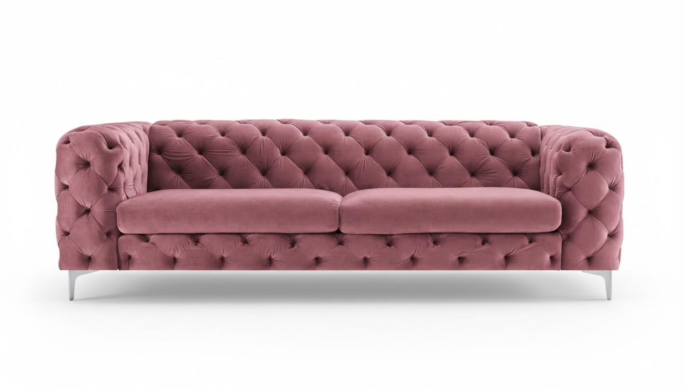 Dreisitzer Rosa Chesterfield Sofa Textil Stoff Wohnzimmer Modern Kreative Möbel