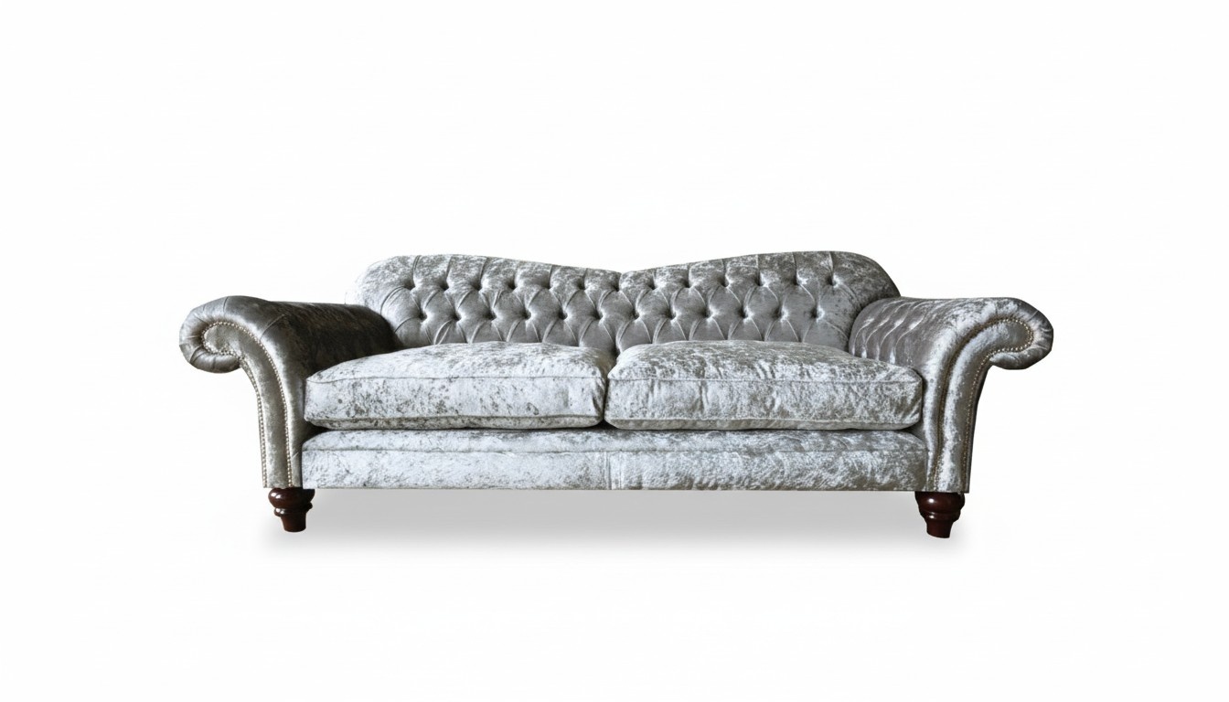Dreisitzer Sofa 3 Sitz Couch Chesterfield Polster Sitz Garnitur Samt Graue Neu