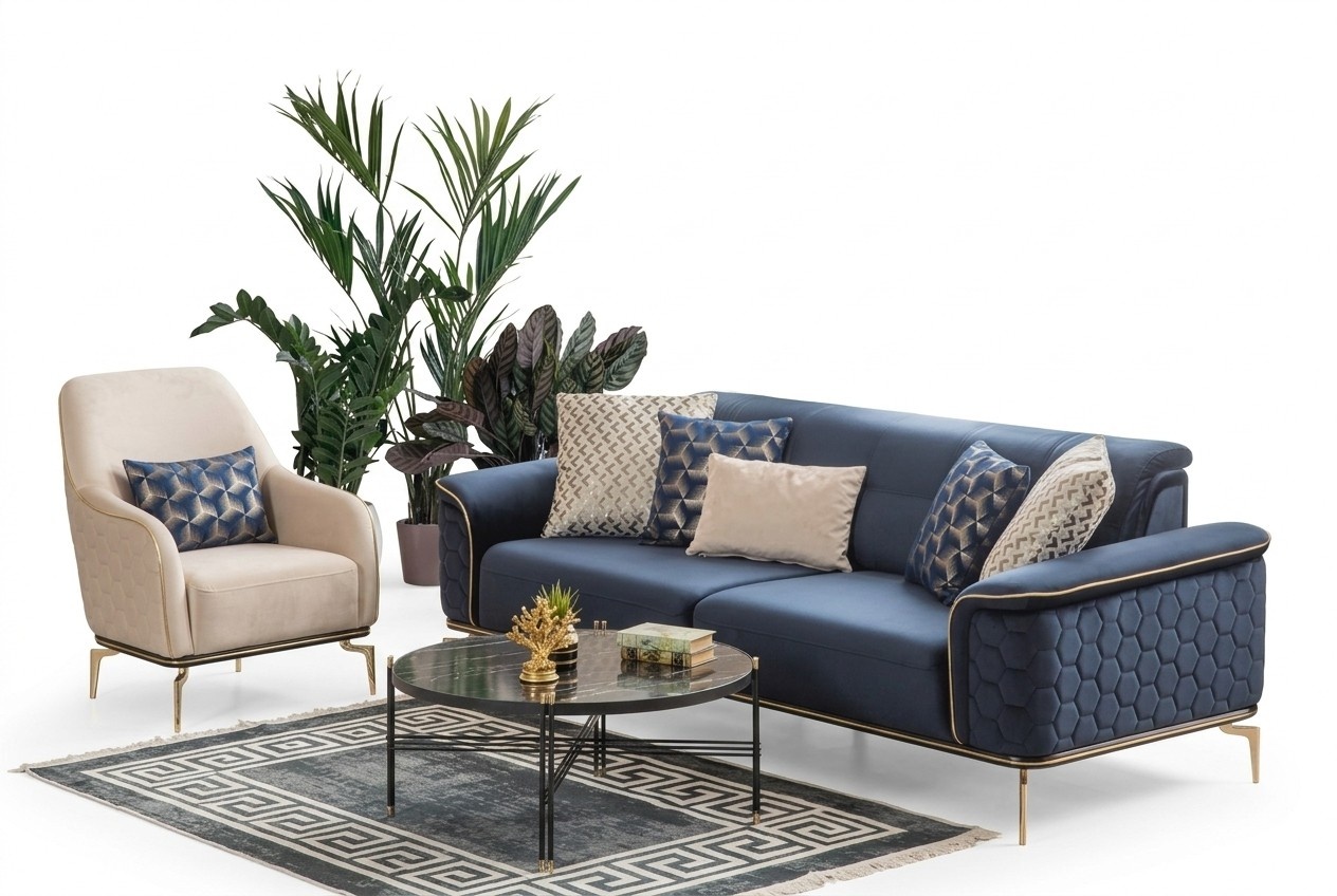 Dreisitzer Sofa 3 Sitzer Luxus Sofas Wohnzimmer Modern Stoff Design Textil Stoff