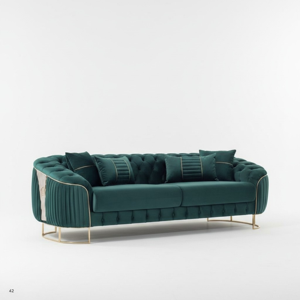Dreisitzer Sofa 3 Sitzer Stoffsofa Polstersofa Couch Grün Luxus Sofas Couchen