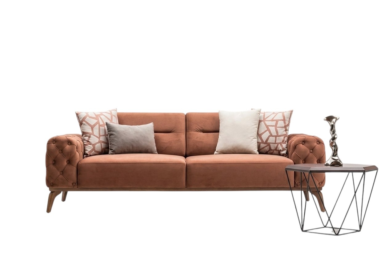 Dreisitzer Sofa 3 Sitzer Stoffsofa Polstersofa Orange Couch Moderne
