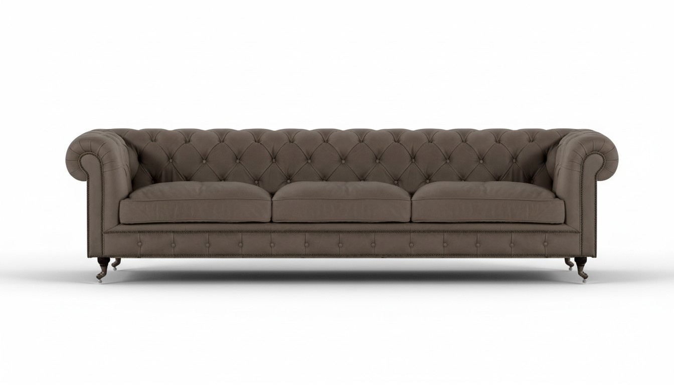 Dreisitzer Sofa Couch Polstermöbel Grau Textil Polstermöbel Chesterfield