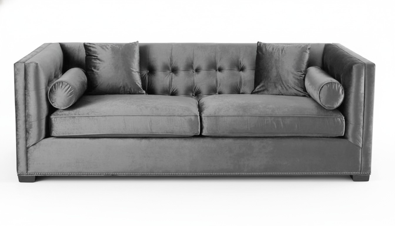 Dreisitzer Stoff Grau Wohnzimmer Design Couchen Polster Sofa Sofas Chesterfield