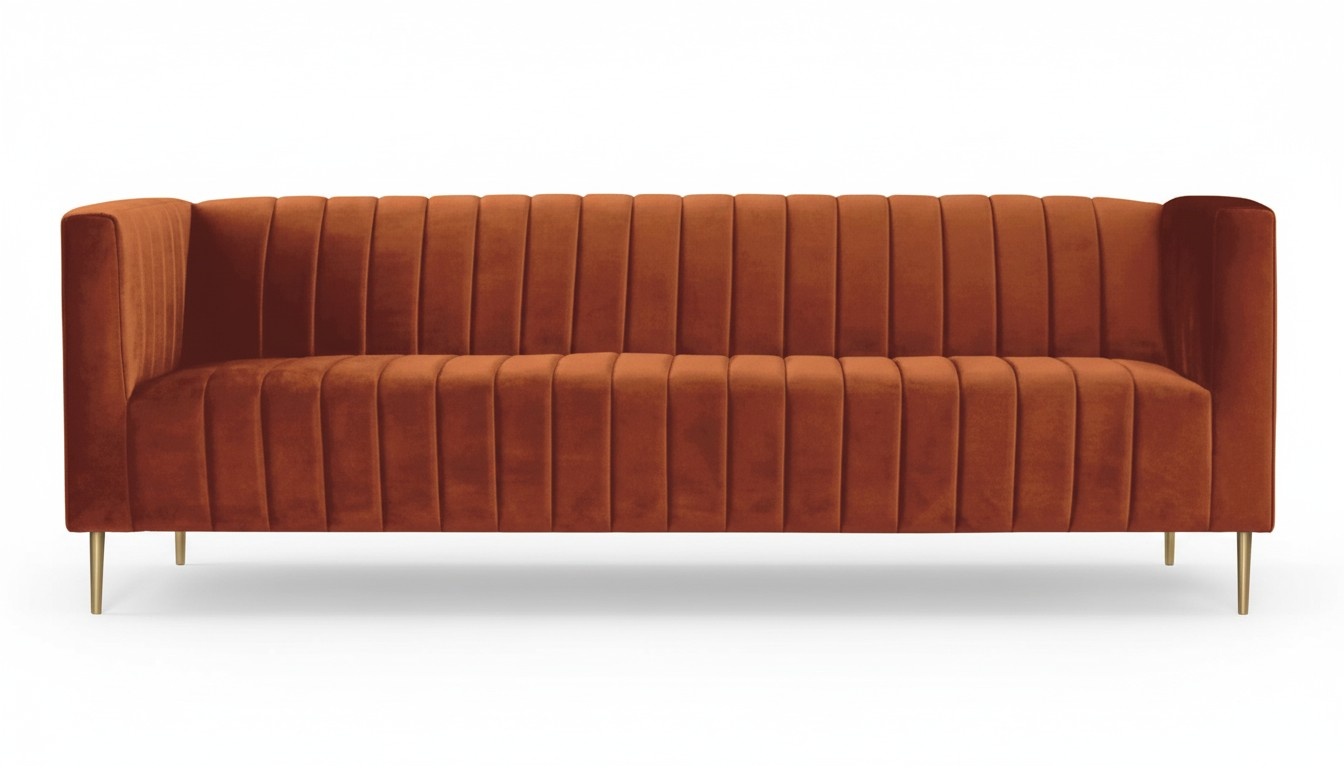 Dreisitzer Terrakotta Stoff Wohnzimmer Design Couchen Polster Sofa Sofas Bordaux