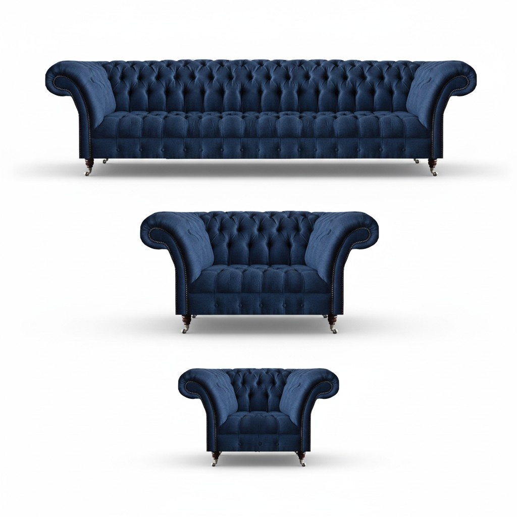 Dunkelblaue Chesterfield Couchen Moderne Sofagarnitur Viersitzer Sessel