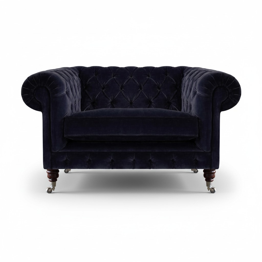 Dunkelblauer Chesterfield Sessel Wohnzimmer Designer Einsitzer Sitzmöbel