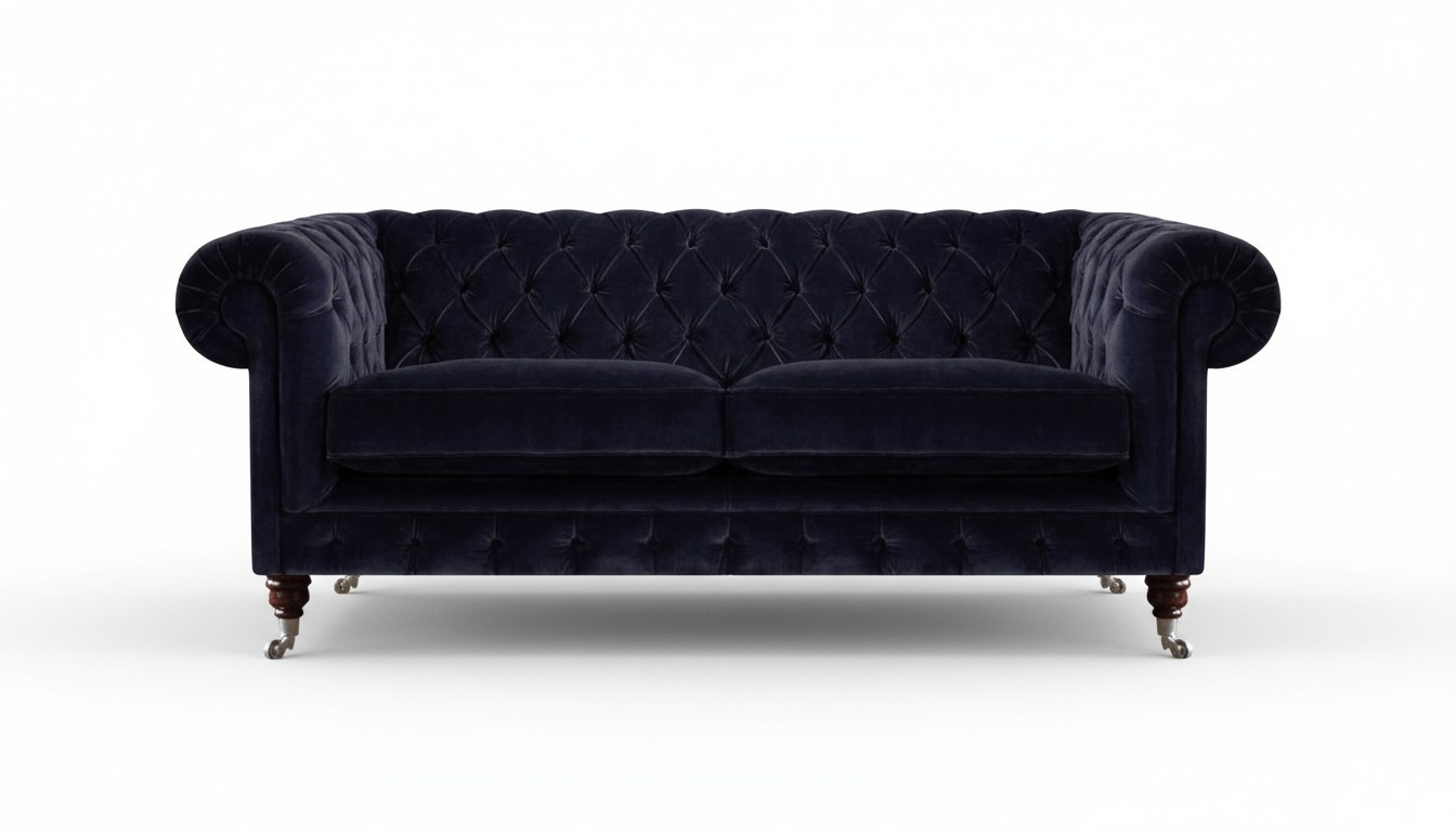 Dunkelblauer Chesterfield Zweisitzer Wohnzimmer Edles Stoffsofa Couch
