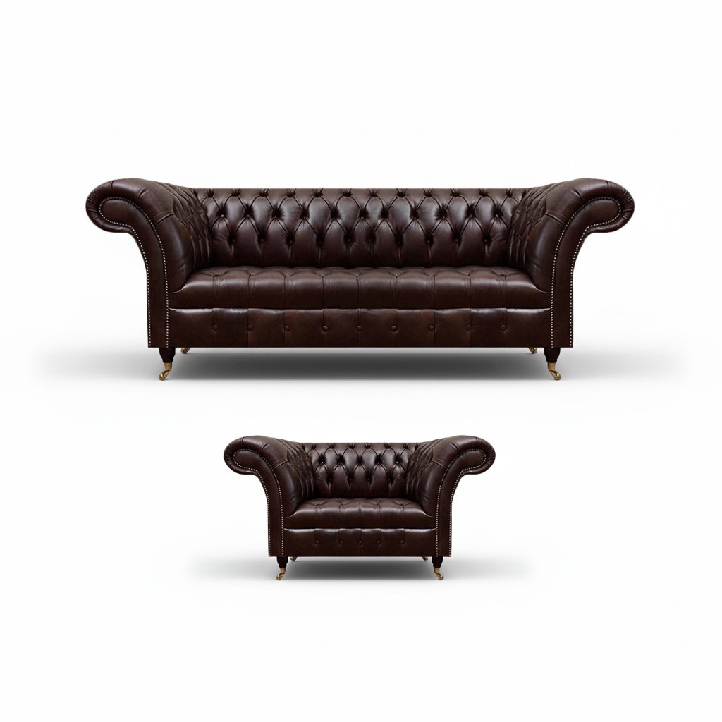 Dunkelbraune Chesterfield Garnitur Moderner Dreisitzer Polstersessel