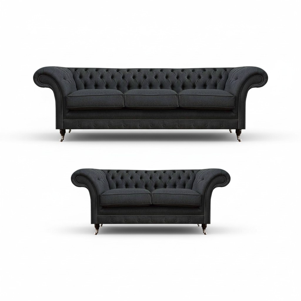 Dunkelgraue Wohnzimmer Polstergarnitur Designer Dreisitzer 2-Sitzer Sofa