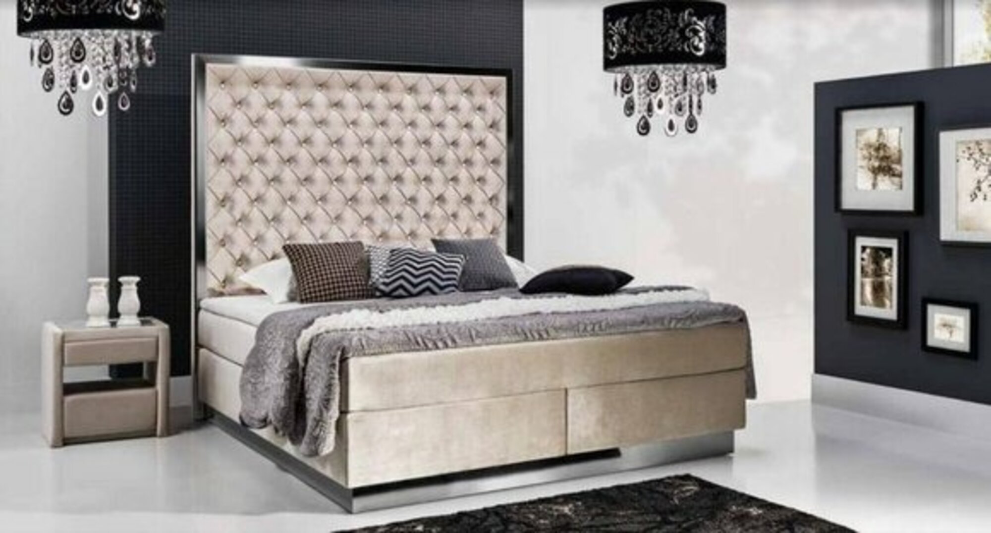 XXL Polster Designer Bett Chesterfield Boxspring Bett Hotelbett Doppelbett Neu