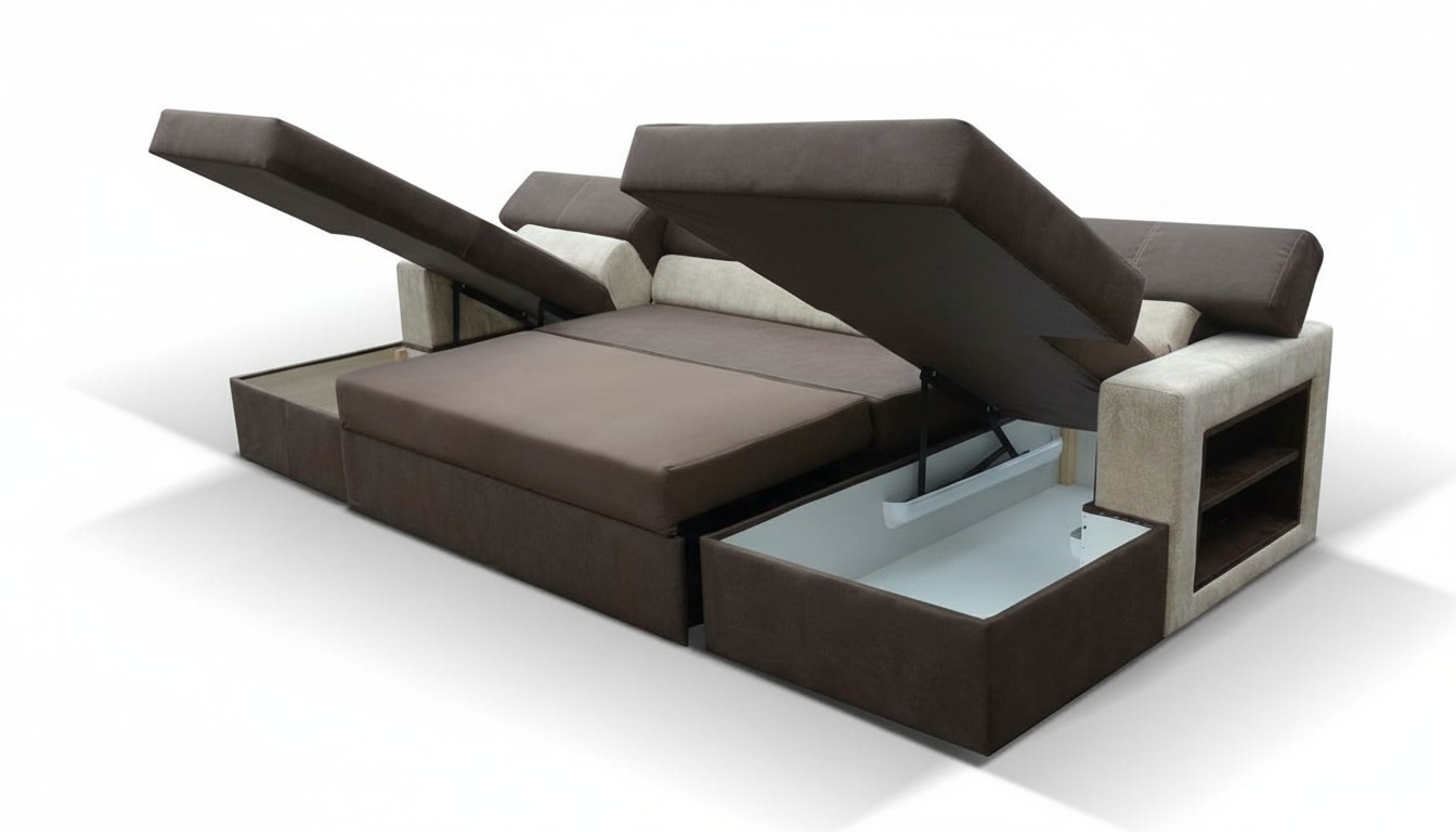 Eck Couch Polster Wohnlandschaft Ecksofa Bettkasten Bettfunktion Schlafsofa