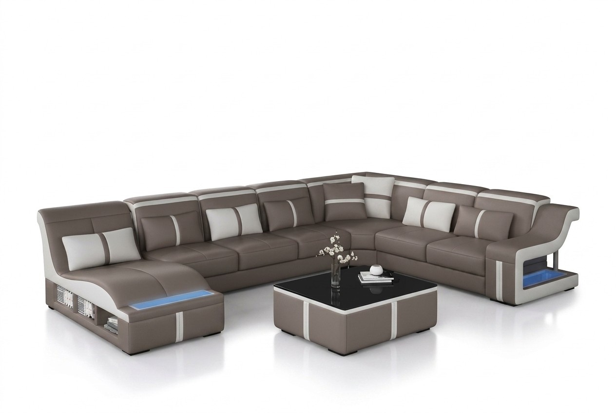 Eck Sofa Couch Polster Eck Sitz U Form Leder Garnitur Wohnlandschaft