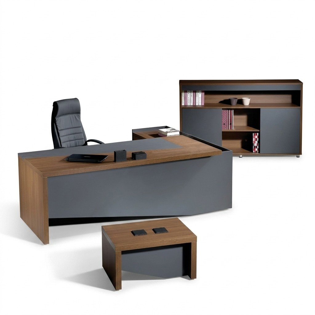 Eckbürotisch Komplette Büro Bürotisch Set 3tlg Holz Büromöbel Grau