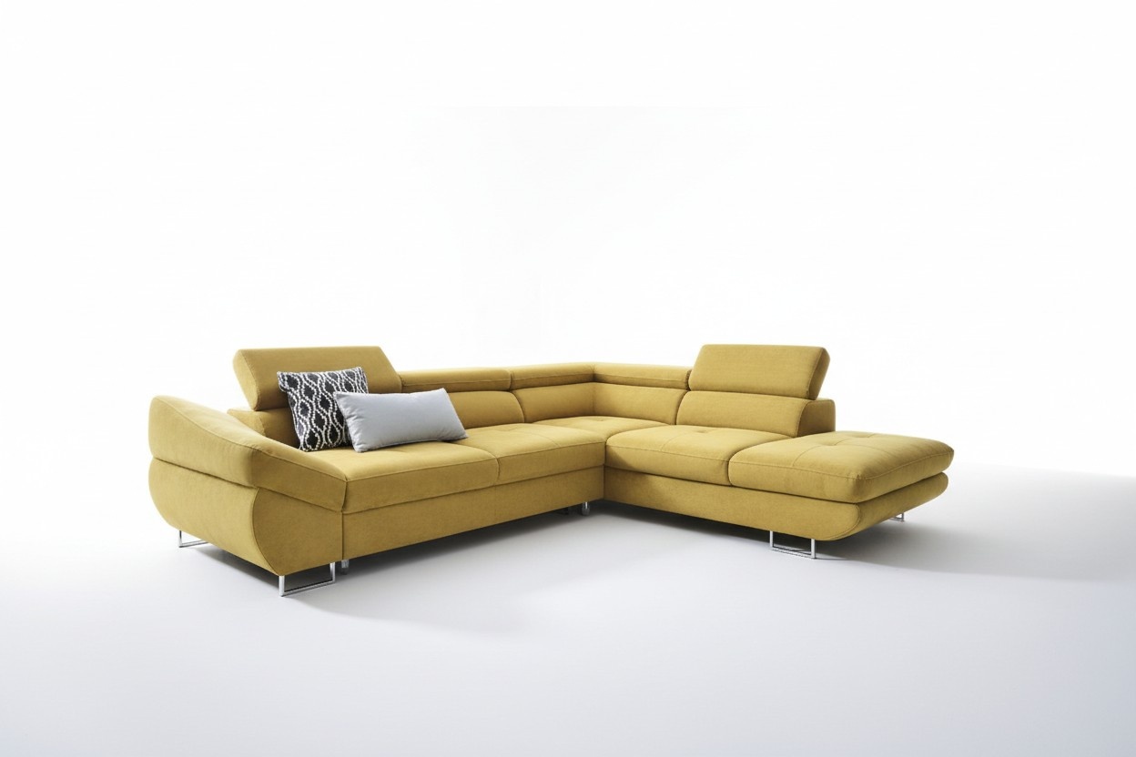 Ecke Couch Sets L-Form Sofa weiche Polsterung Wohnbereich Möbel Textil Gelb Neu