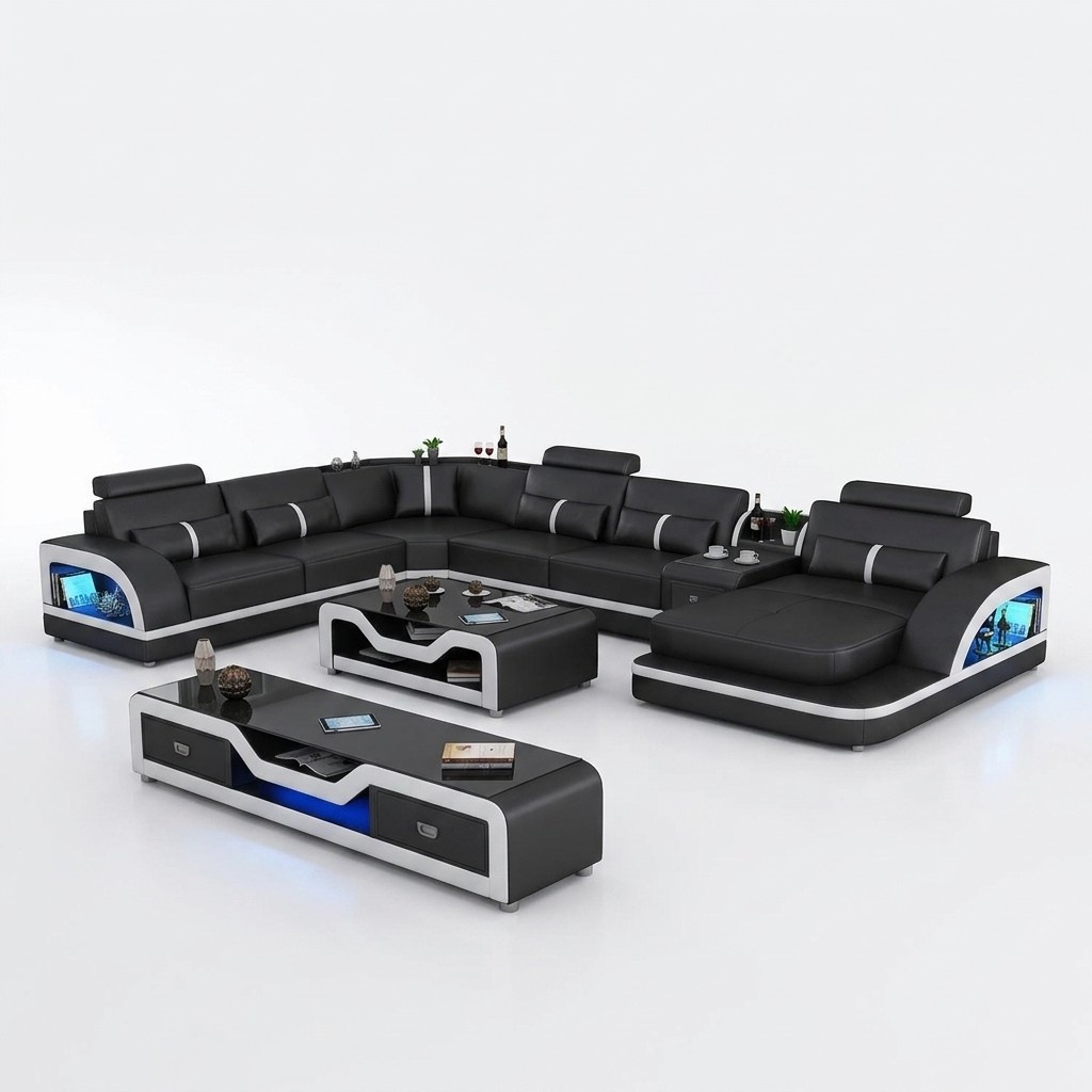 Eckgarnitur Ledersofa Design Ecksofa Luxus Wohnlandschaft led sofa couch Polster