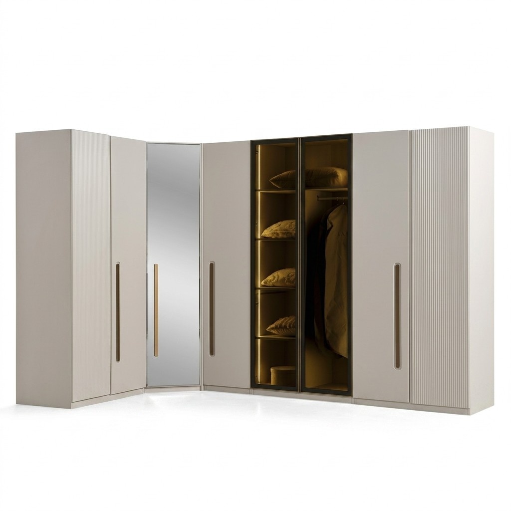 Eckschrank Holz Beige Elegant Modern