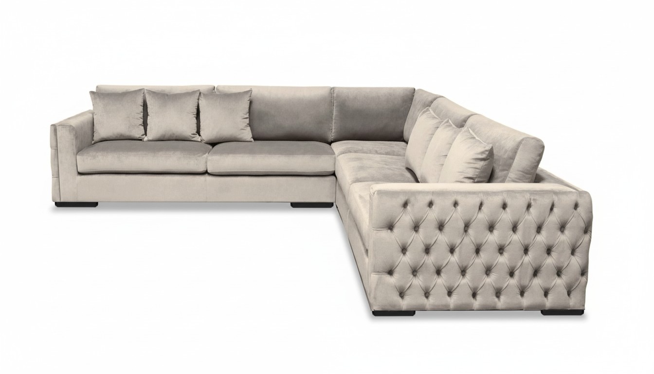 Ecksofa Beige Wohnlandschaft Couch Eckgarnitur Polster Neu Samt Möbel Design