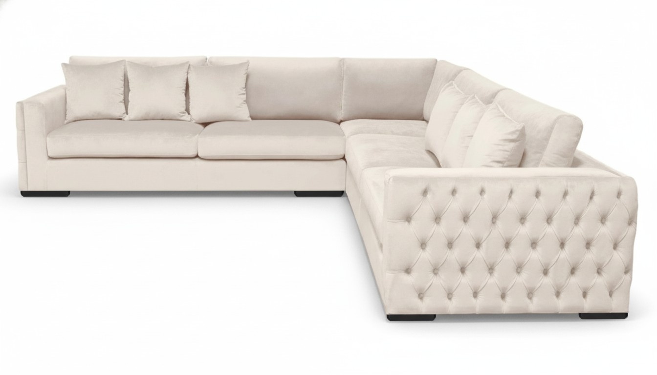 Ecksofa Beige Wohnzimmer Couch Eckgarnitur Polster Samt Möbel Design Stoff Neu