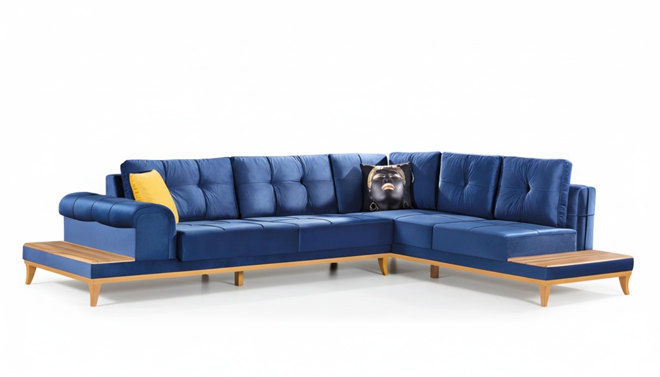 Ecksofa Blau Stoff L Form Sofa Couch Design Couch Polster Textil Modern Sofas