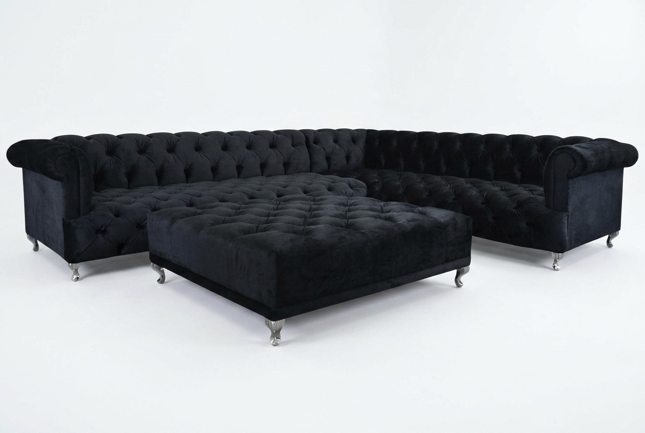 Ecksofa Chesterfield Design Couch Polster Eckgarnitur + Hocker Eckcouch Sofas
