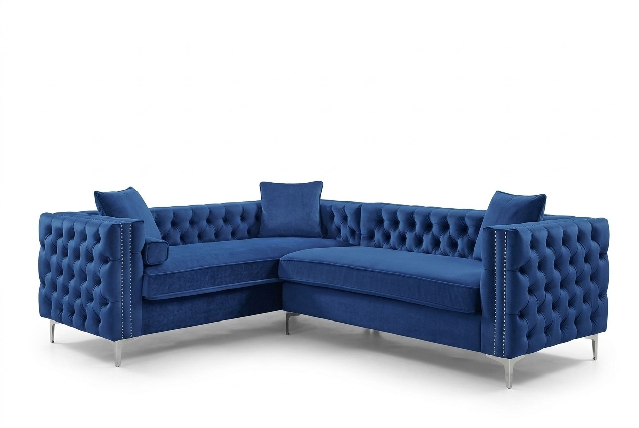Ecksofa Chesterfield Textil Samt Polster Sofa Couch Sitz Eck Garnitur Stoff