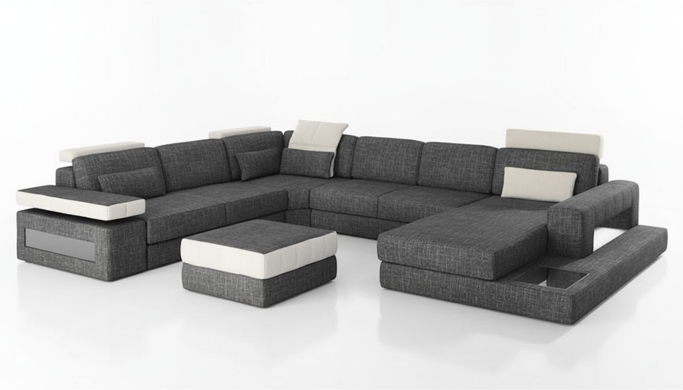 Ecksofa Couch Design Polster Textil Neu Wohnlandschaft U-Form Bettfunktion Stoff
