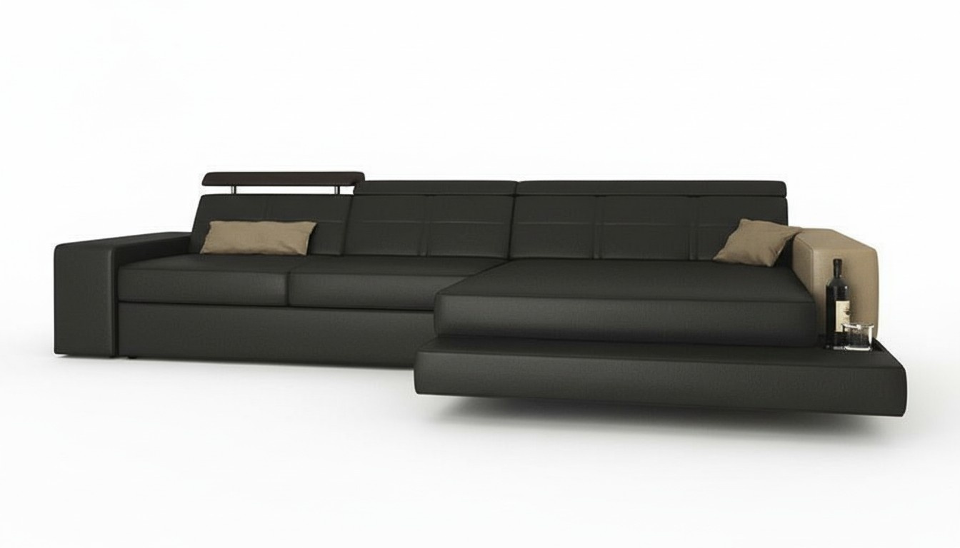 Ecksofa Couch Polster Wohnlandschaft Eck Ecke Leder Sofa Schwarz L Form