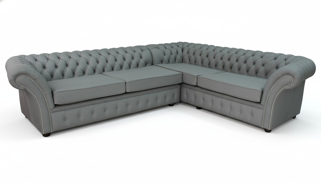 Ecksofa Graue Chesterfield Leder Sofa Couchen Polster Sitz Eck Garnitur