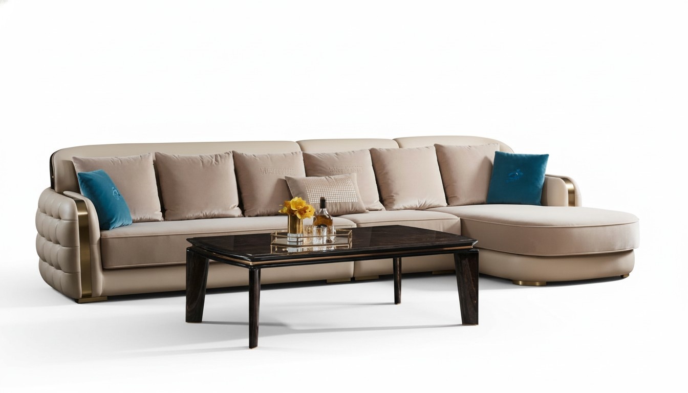 Ecksofa Leder Beige Luxus Wohnlandschaft Couch Eckgarnitur Sofas Möbel Design