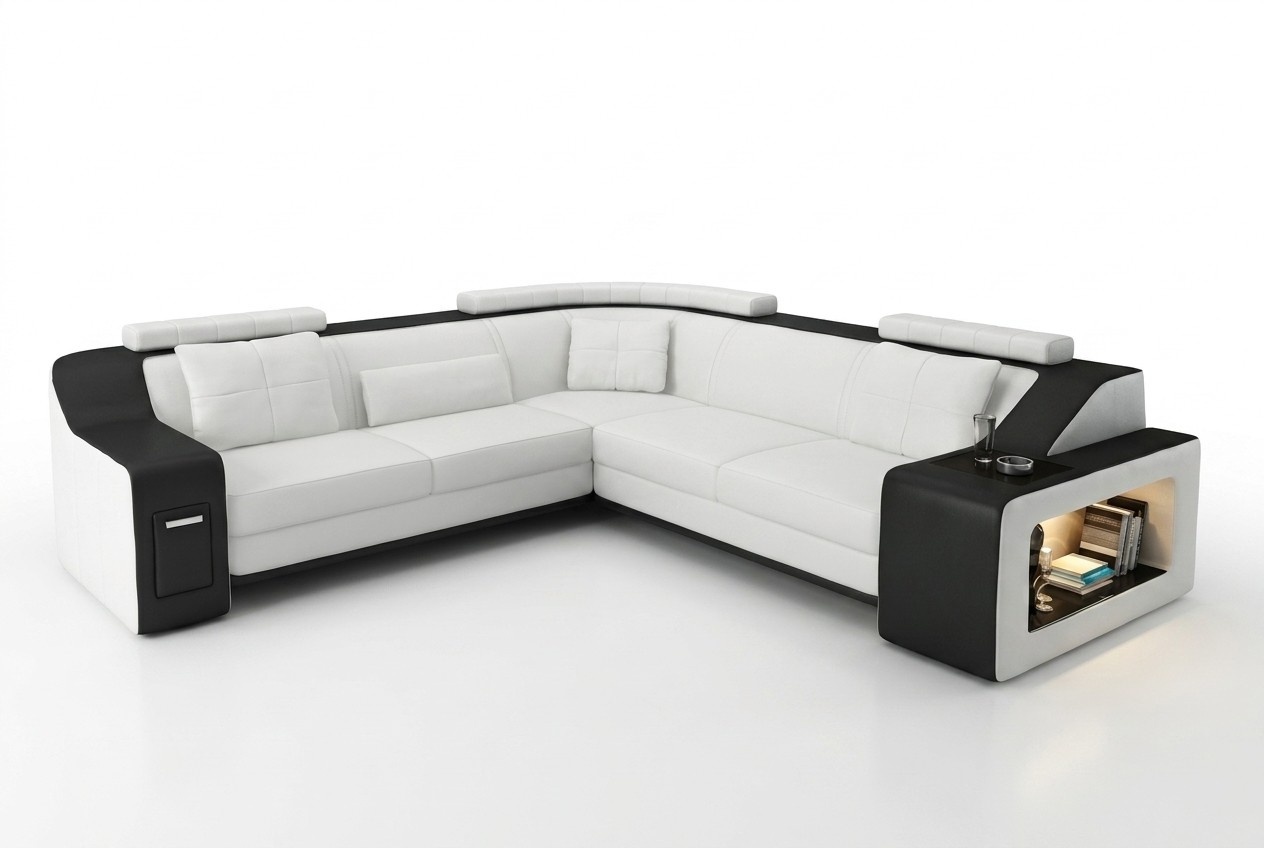 Ecksofa Leder Textil Sofa Couch USB Polster Wohnlandschaft L Garnitur Sitz Neu