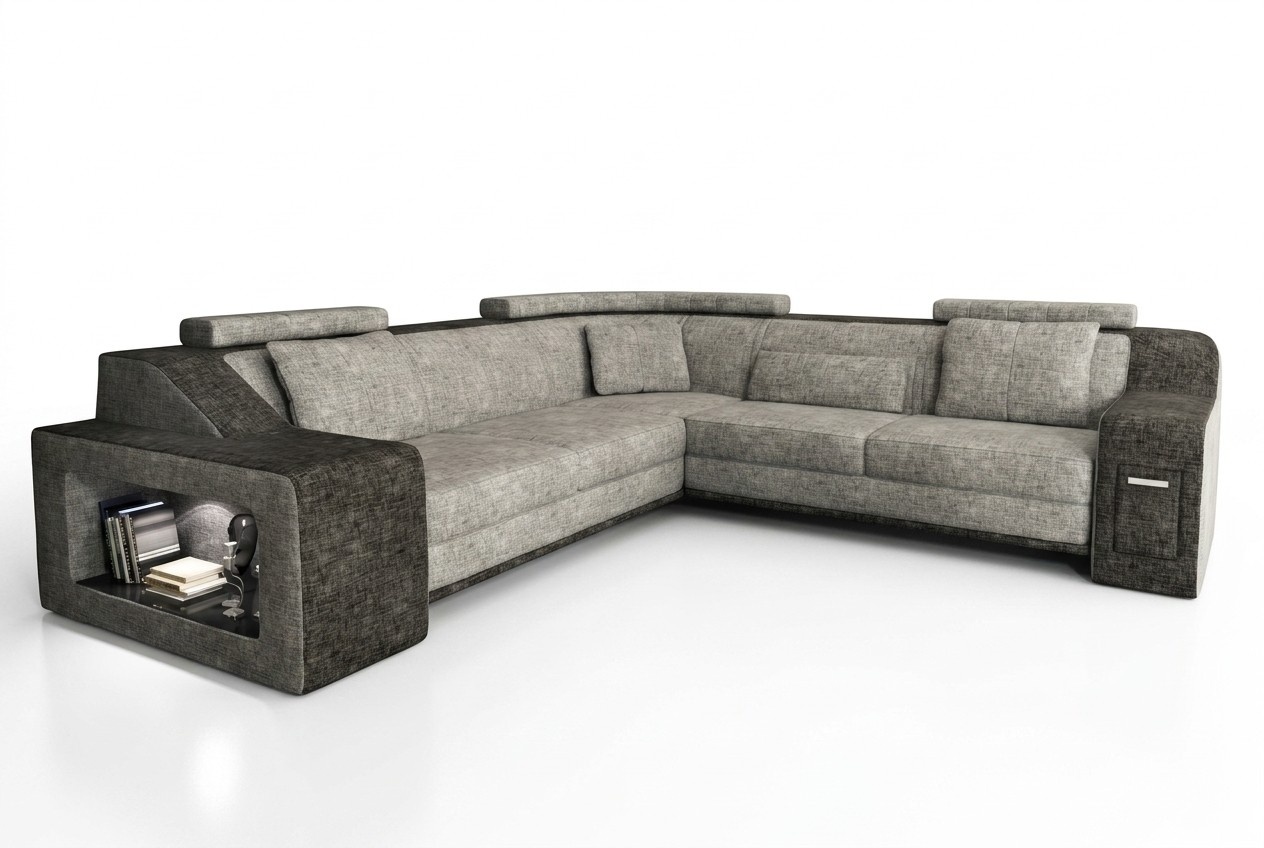 Ecksofa Leder Textil Sofa mit USB,Polster Wohnlandschaft L Garnitur Sitz Isching
