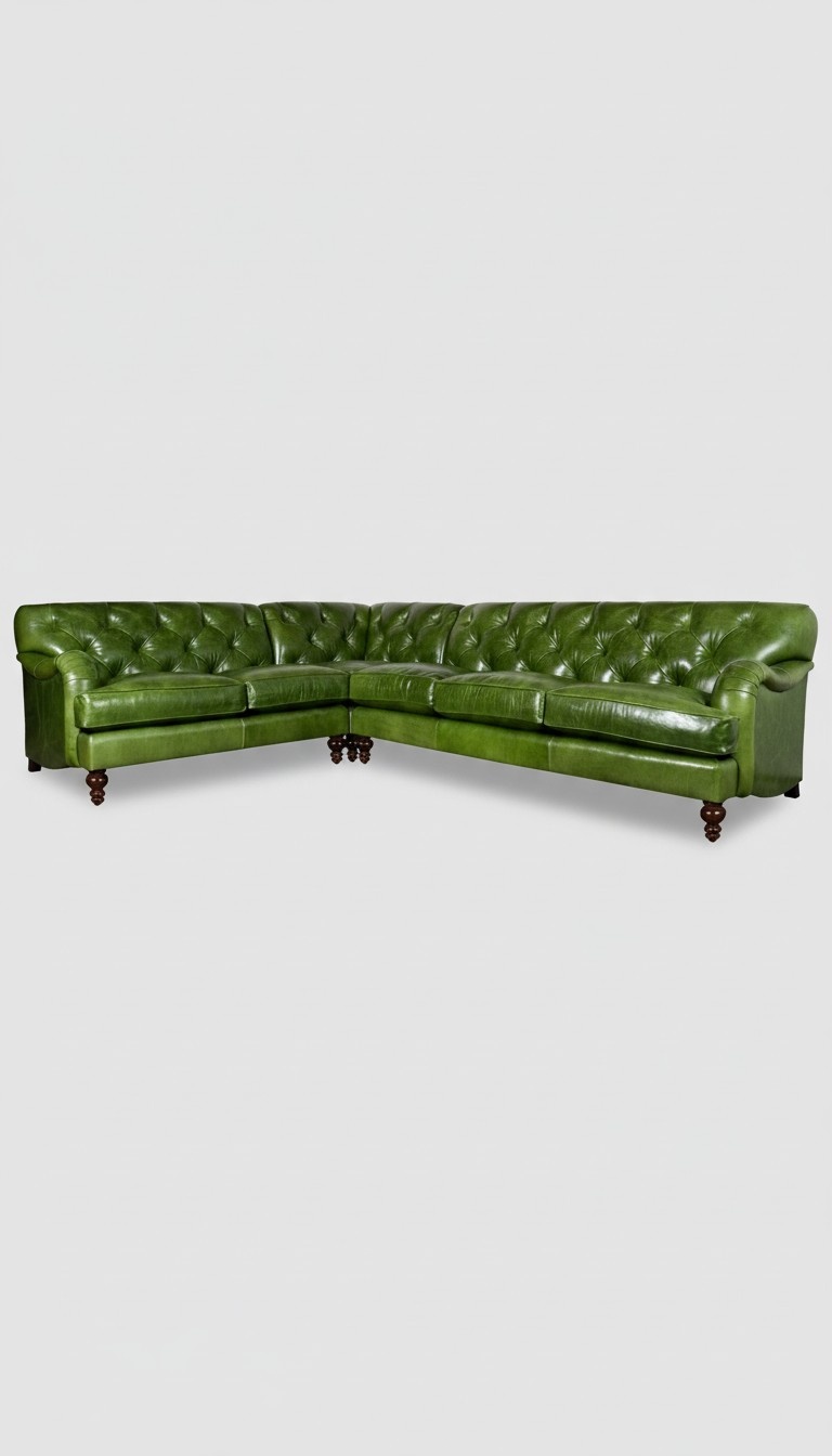 Ecksofa Ledersofa Grün Polster Eck Couch Garnitur Sitz Design Chesterfield
