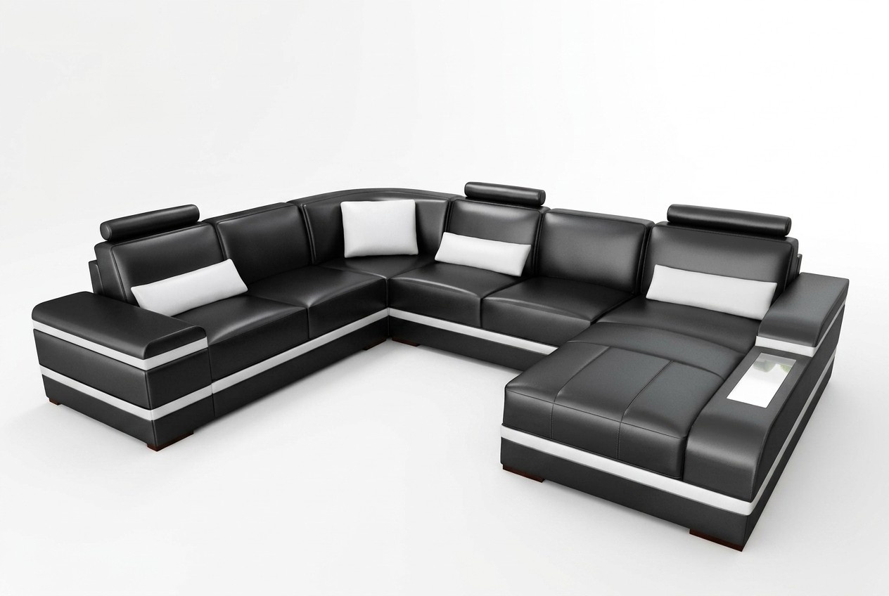 Ecksofa Ledersofa mit USB Big XXL U Form Wohnlandschaft Sofa Couch Garnitur LED