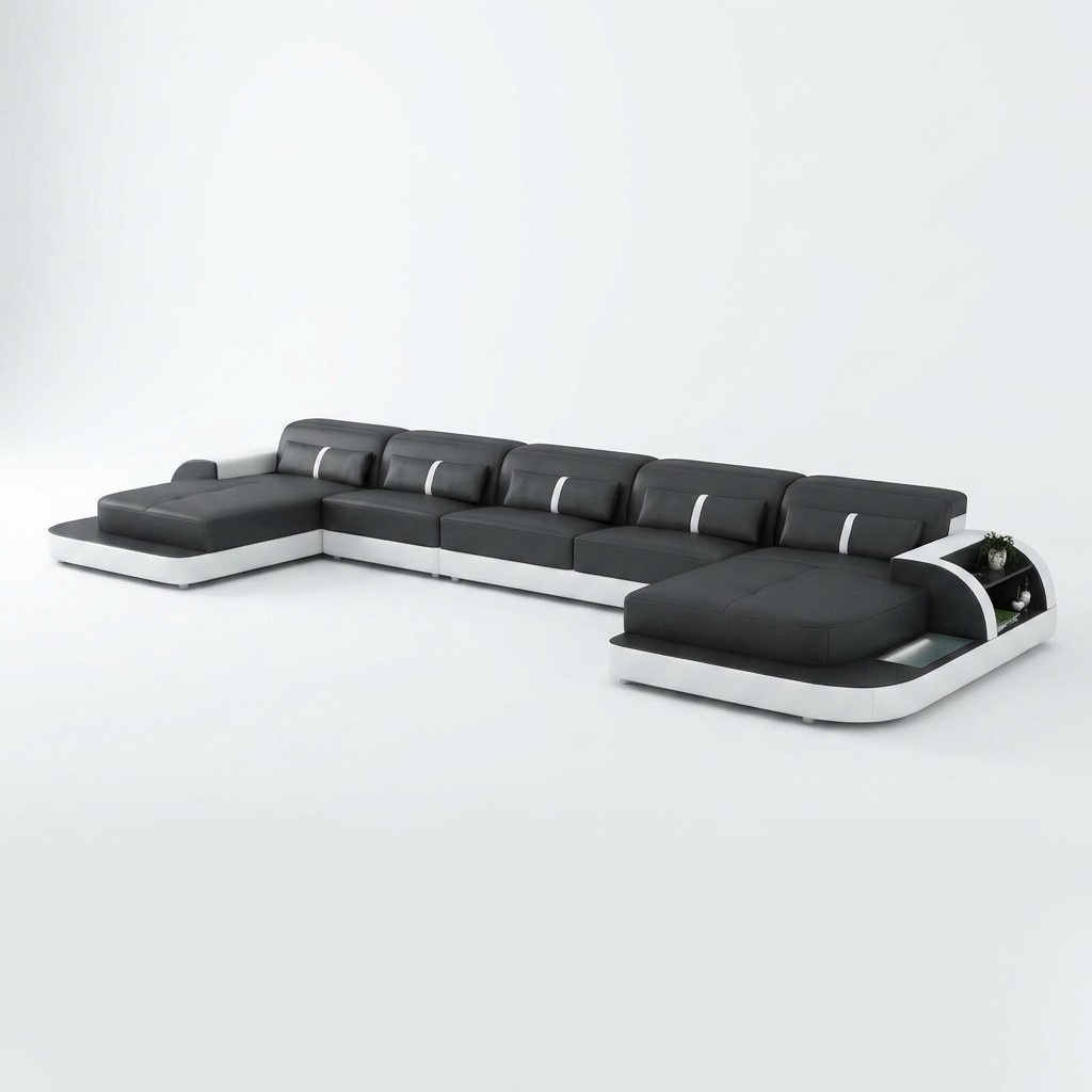 Ecksofa Ledersofa mit usb Big U Form Wohnlandschaft Sofa Couch Garnitur led neu