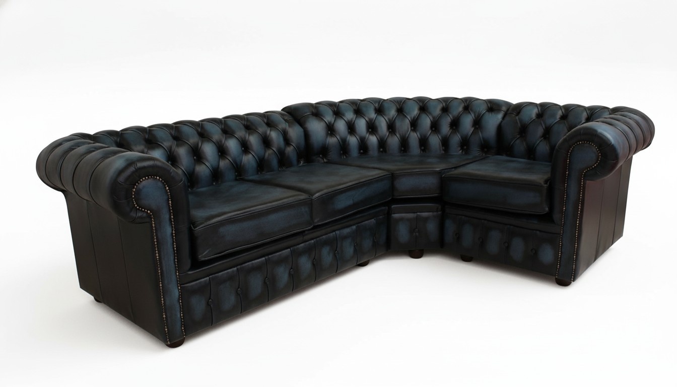 Ecksofa Ledersofa Polster Eck Couch Garnitur Sitz Schwarz Design Chesterfield