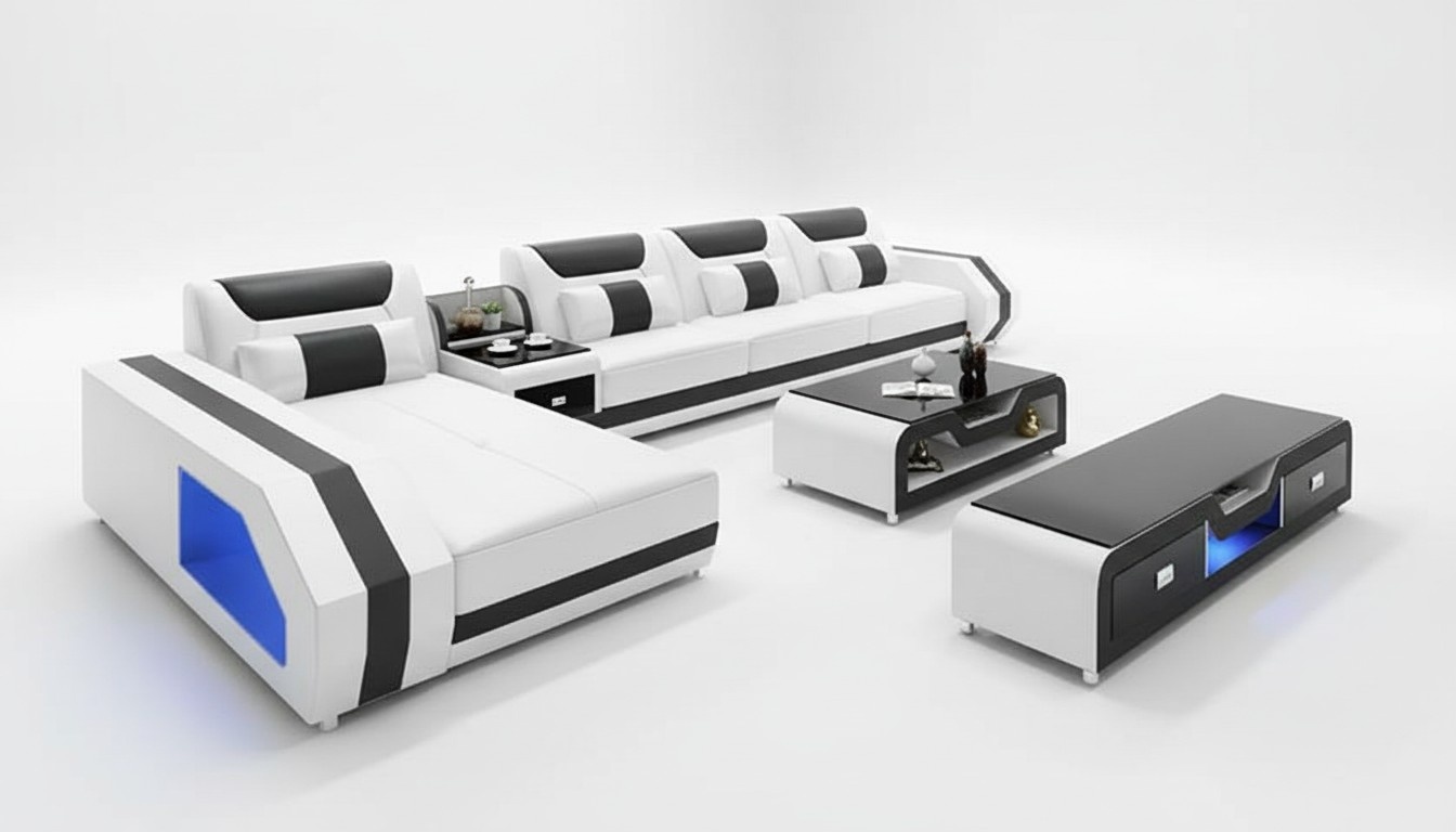 Ecksofa LForm Tisch Couchtisch Sideboard Sofa Ledersofa Ecksofa Polster 3tlg Set