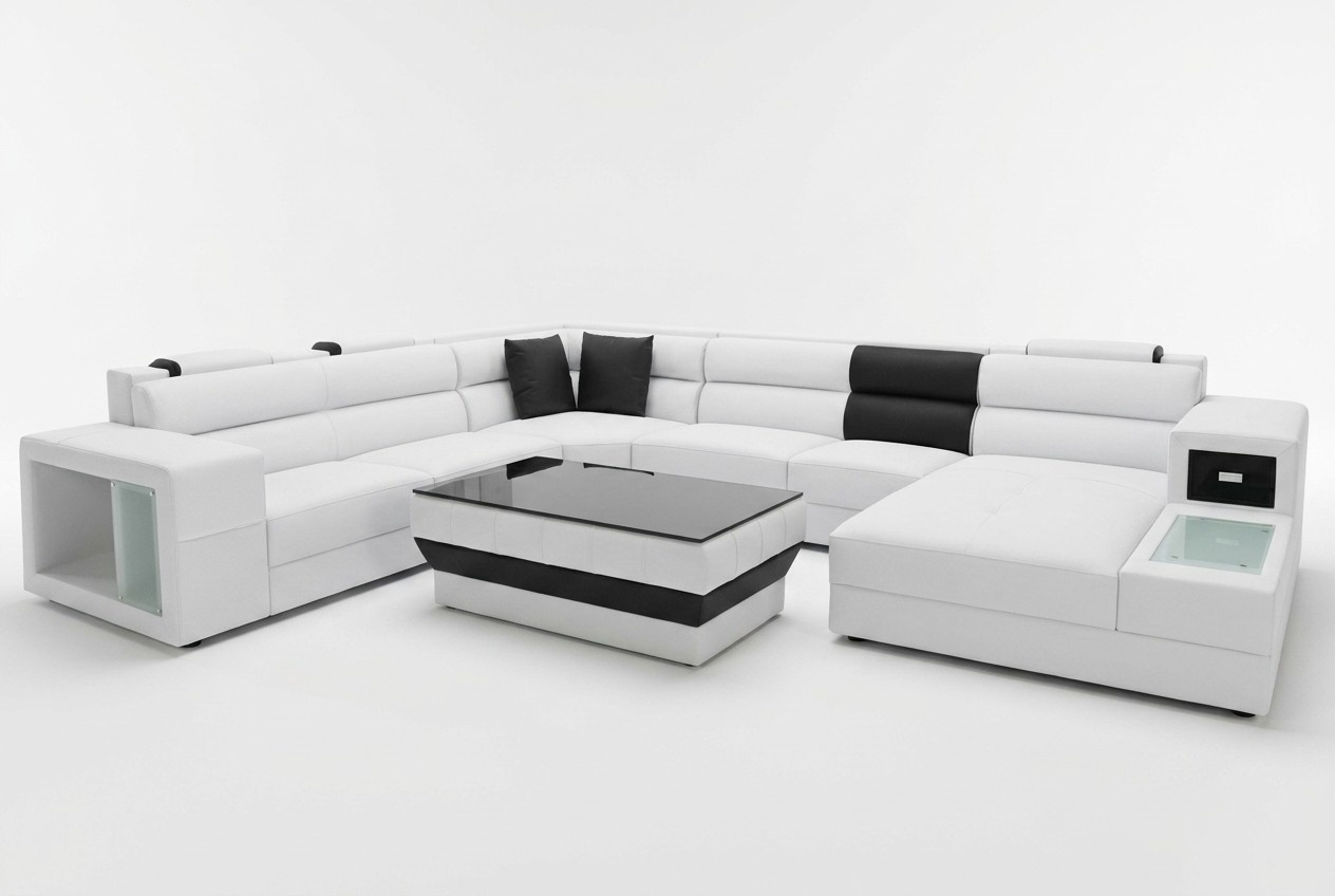 Ecksofa mit Beleuchtung & USB Anschluss Moder Leder Wohnlandschaft Sofa Polster