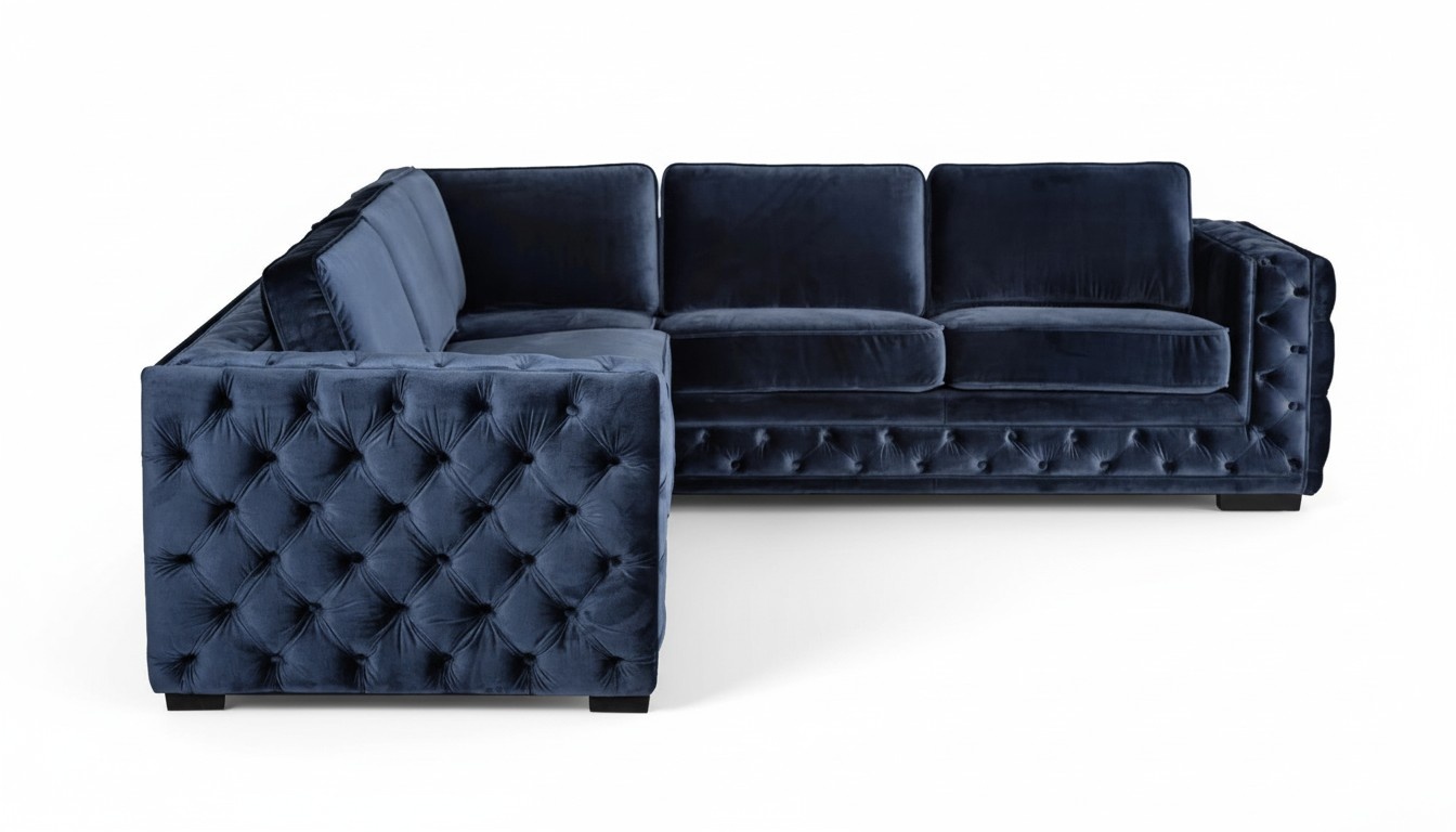 Ecksofa Navy Blau Eckgarnitur Polster Samt Neu Möbel Design Wohnlandschaft Couch