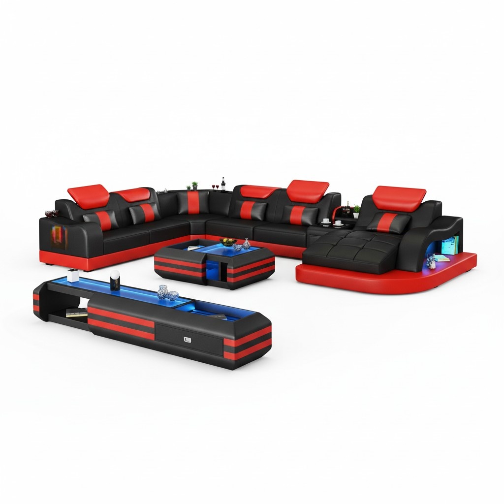 Ecksofa Polster Ecksofa U Form Couchtisch Sideboard Ledersofa Wohnlandschaft Neu