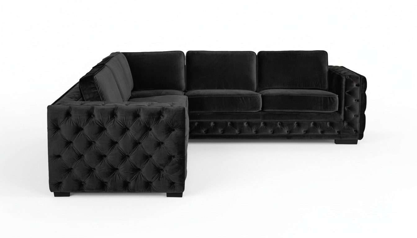 Ecksofa Schwarz Wohnlandschaft Couch Eckgarnitur Polster Samt Stoff Möbel Design