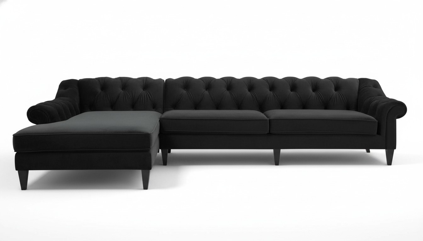 Ecksofa Schwarz Wohnlandschaft Couch Eckgarnitur Polster Samt Stoff Möbel Design
