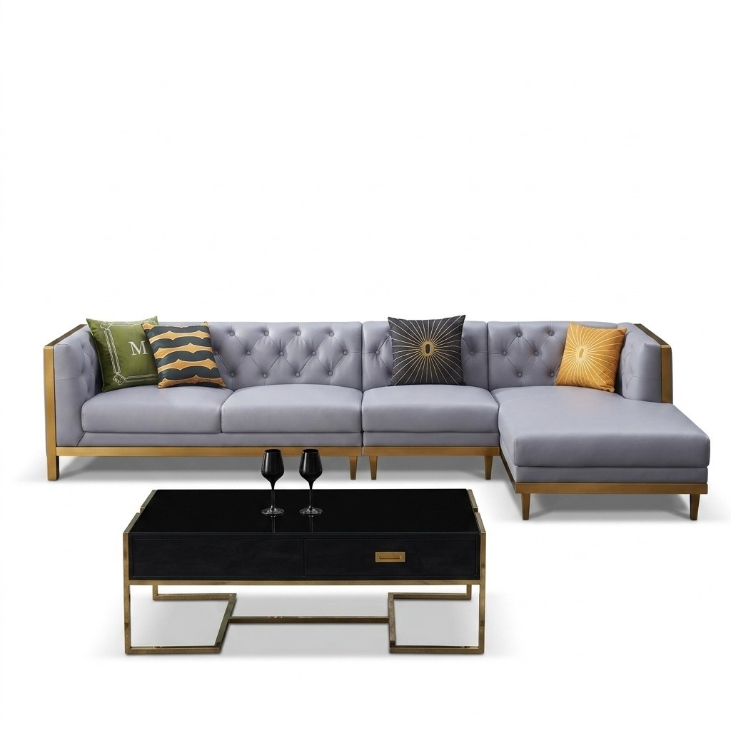 Ecksofa Sofa Couch Ledersofa Wohnlandschaft Luxus Moebel L Form Couchtisch 2tlg.