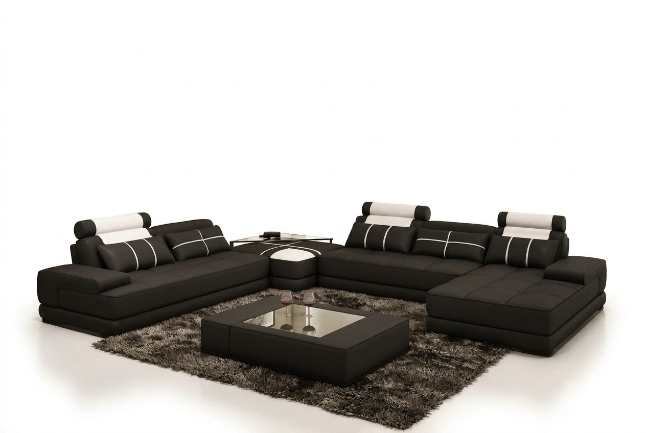 Ecksofa Sofa mit USB,Wohnlandschaft Ledersofa XXL Designer Sofas Wolfhagen S/W