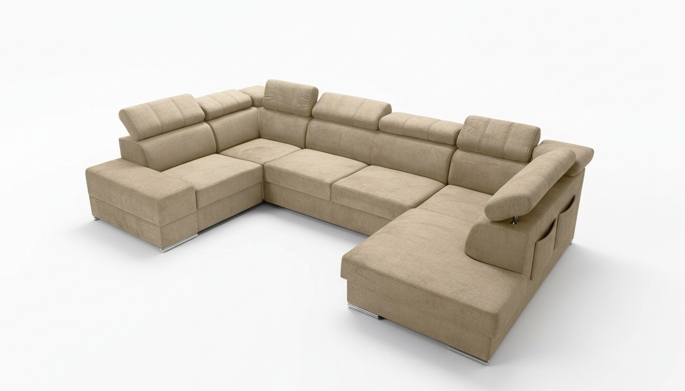 Ecksofa U-Form Sofa Couch Textil Sofas Design Wohnlandschaft Bettfunktion Stoff