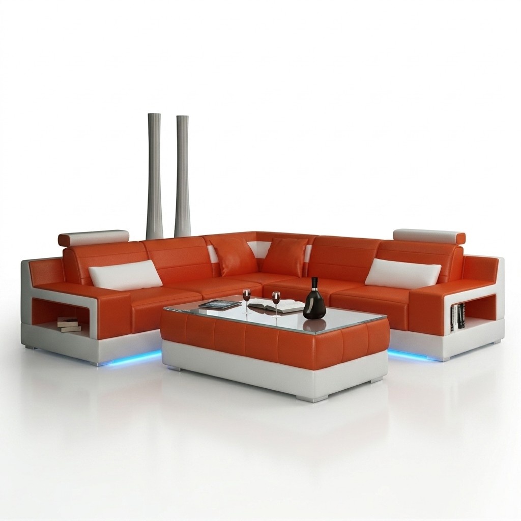 ECKSOFA + USB DESIGN LEDERSOFA BETTFUNKTION GARNITUR WOHNLANDSCHAFT POLSTER NEU