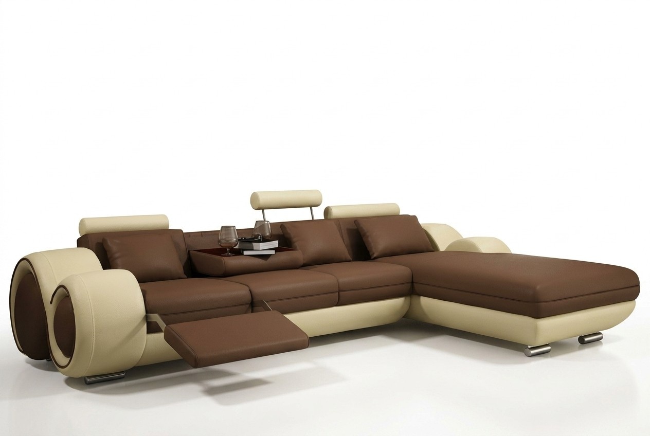 Ecksofa Wohnlandschaft Ledersofa Sofa Polster Garnitur Ecke - Grau-Weiß Couch