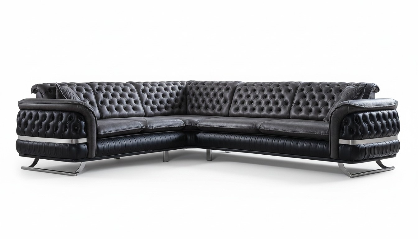 Ecksofa Wohnlandschaft Farbe Schwarz L Form XXL Sofa Neu Chesterfield